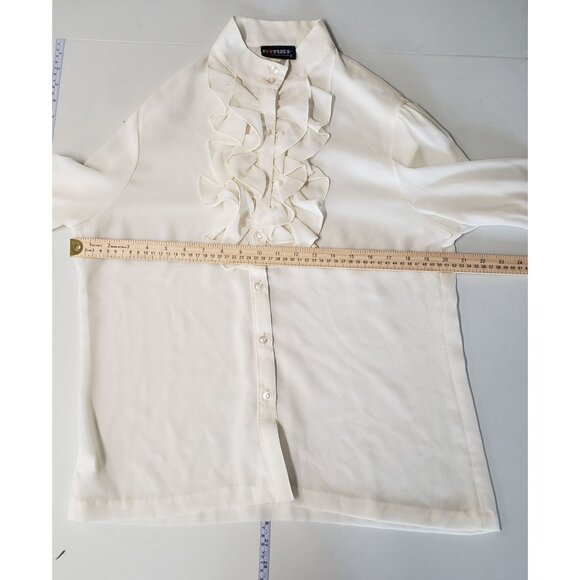 Vintage 70s Ruffled Front Sheer Cream Blouse Size 16 USA Victorian Romantic - Picture 3 of 7